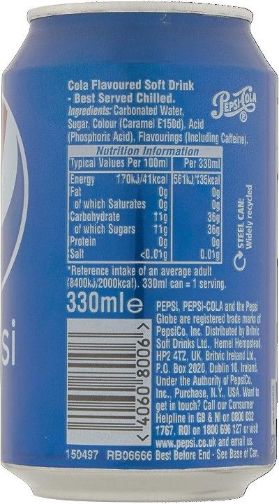 pepsi can nutrition facts